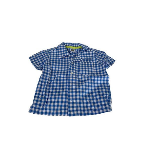 Carters Bgosh Boys infant Baby Size 6 Months Blue white Gingham Checks Button Up - Picture 1 of 2
